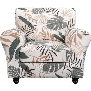 SearchI Stretch Sofa Cover Printed Couch Covers, Floral Pattern 2 Piece Armchair Slipcover with Separate Chair Cushion Cover, Washable Furniture Protector for Living Room(Armchair, Botanical Palm) (Small)