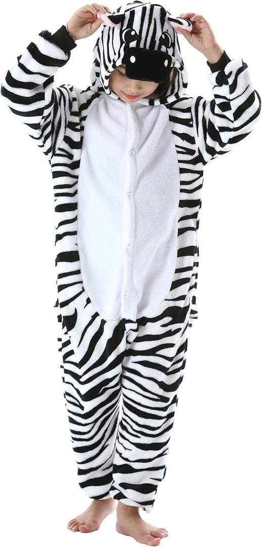 ATOZ Onesie for Kids, Animal Pajamas Halloween Cosplay Costume for Girls Boys (6-7 Years, Zebra)
