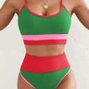 Herseas Womem 2 Piece High Waisted Bikini Sets Color Block Popular Swimsuits 2026 Summer Beach Swim Best Bathing Suits (S)