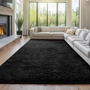 Black Shag Area Rug 9x12 Bedroom: Large Soft Shag Plush Rugs for Living Room Bedroom- Non-Slip Modern Shaggy Fluffy Rugs- Plush Indoor Floor Carpets, Black, 9x12 Feet