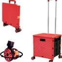 FELICON SELORSS Foldable Utility Cart Folding Portable Rolling Crate Handcart with Durable Heavy Duty Plastic Telescoping Handle Collapsible 4 Rotate Wheels for Travel Shop Move Luggage Office (Red)