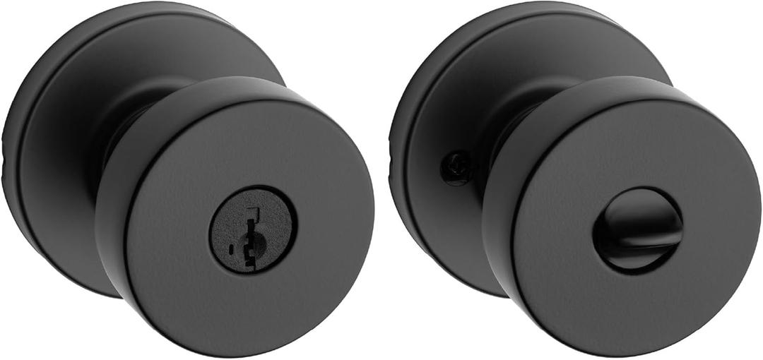 Kwikset Pismo Entry Door Knob with Lock and Key, Secure Keyed Handle Exterior, Front Entrance and Bedroom, Matte Black, Pick Resistant SmartKey Rekey Security and Microban