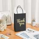 DjinnGlory 100 Pack Small Size Black Thank You Paper Gift Bags with Handles 9x5.5x3.15 Inch for Business Birthday Wedding Bridal Baby Shower Party Favors Goodies
