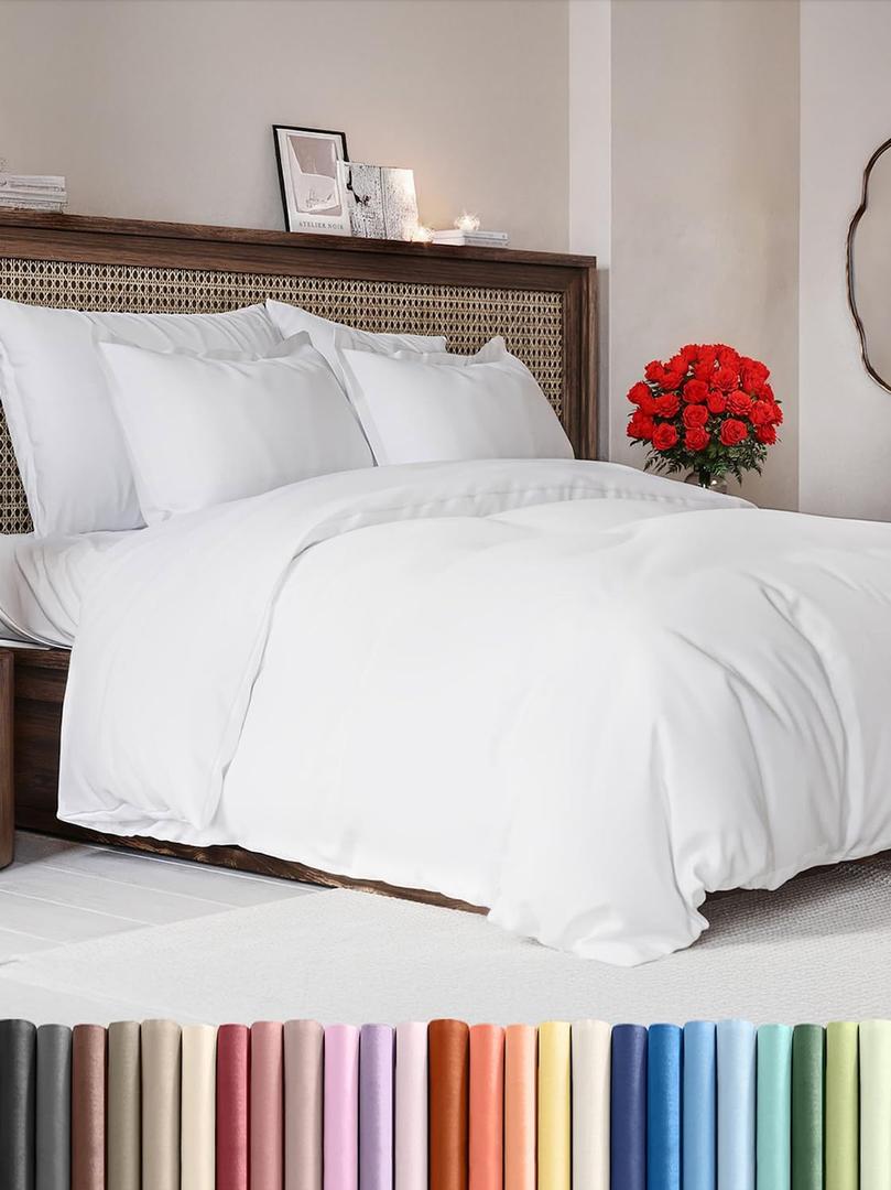 Duvet Cover Full Size Set - Extra Soft Full Duvet Cover 80" x 90" with 2 Pillow Shams - Hotel Luxury, Easy Care and Fade Free w/ Zipper Closures & Ties - All Season, Comfy, Cozy & Breathable (White) (01 - White (No Comforter))