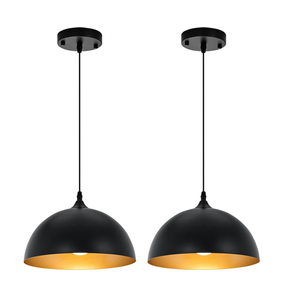 PINDODO Industrial Pendant Light Fixtures,11.8" Black and Gold Dome Pendant Lights,Adjustable Vintage Hanging Lamp for Kitchen Island Restaurant Bar Cafe Dining Room Sink, 2 Pack