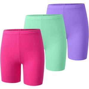 BOOPH Girls Volleyball Bike Shorts Toddler Kids Athletic Cartwheel Dance Compression Shorts 3 Pack (9-10 Years, Green-purple-rose Red)