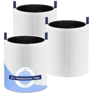 3 Pack 511 Replacement Filter Compatible with Blueair Blue Pure 511 Air Purifier, True HEPA Filter Particle and High-Efficiency Activated Carbon Filter for Home Large Room