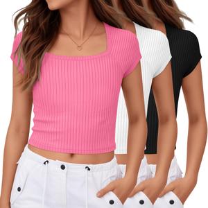 LessonZoo 3 Pack Girls Ribbed Crop Tops, 3-Color, 7-8 Years