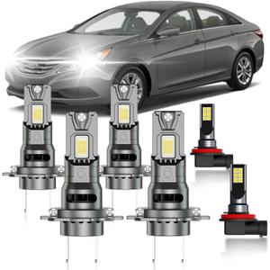 for Hyundai Sonata 2011-2014 Fog Lights Bulbs Combo, 4pcs Super Bright White Dual Beam and Fog Lights Blubs Package, 1:1 Size as Stock Bulbs, Plug and Play