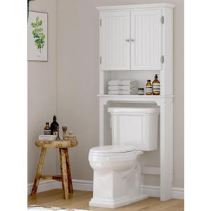 UTEX Over The Toilet Storage Cabinet, Over Toilet Bathroom Organizer with Adjustable Shelves and Double Doors, White, 8"d X 27"w X 66"h