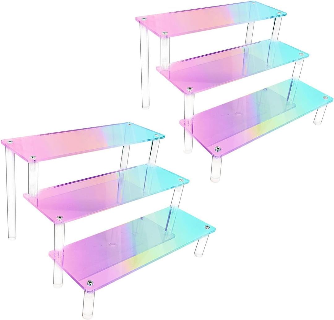 Acrylic Display Stand, 2 PCS 3 Tier Iridescent Display Risers for Funko POP Figures, 9" Cupcakes Stand, Perfume Organizer, Riser for Display, Dessert Stand, Ornament Display Stand