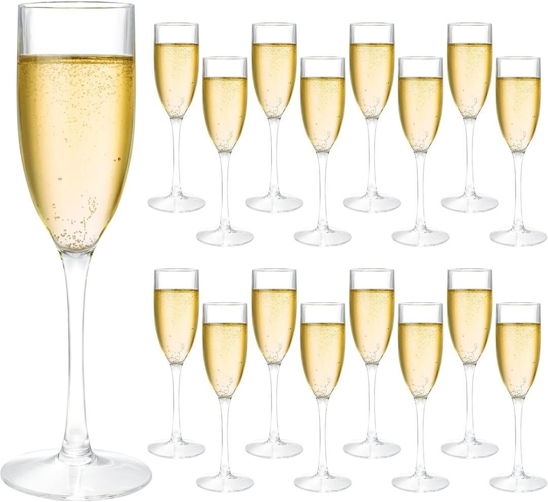 Frcctre 16 Pack Acrylic Champagne Flute, 5 Oz Clear Plastic Champagne Glasses Reusable Long Stemmed Wedding Party Cocktail Wine Glasses Wedding Toasting Drinking Cups
