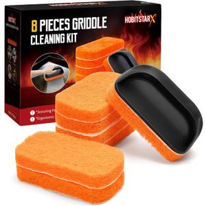 Griddle Cleaning Kit for Blackstone, Heavy-Duty Scraper & Ergonomic Handles | Flat Top Grill Accessories | Non-Scratch Scouring Pads | Easy to Remove Stain