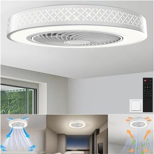 Koopala Ceiling Fans with Lights, 20 inch Low Profile Ceiling Fan with Light and Remote Control, Flush Mount, Noiseless, 6 Speeds, Dimmable, Night Light Mode, Timing & Washable for Bedroom