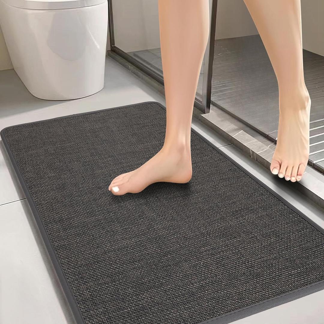 2 x Bathroom Rugs,Bath Mats for Bathroom Non Slip Washable, Quick Dry,Water Absorbing,Fits Under Door,Ultra Thin,Rubber Backing,Low Pile,Cozy Cloth Cotton,Ideal for Shower,Sink-Dark Grey 24''x16''