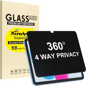 360 4 Way Privacy Screen Protector for iPad A16 11th/ 10th Generation (11/10.9 Inch 2025/2022), 360 Degree Anti-Spy Tempered Glass Film, Case Friendly, Apple Pencil Support