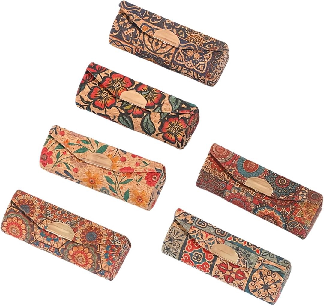 (6-Piece) Bohemian style lipstick case with mirror, lipstick organizer, Travel Organizer 3.2 * 1.1 * 1.1in(8.3 * 3 * 3cm)