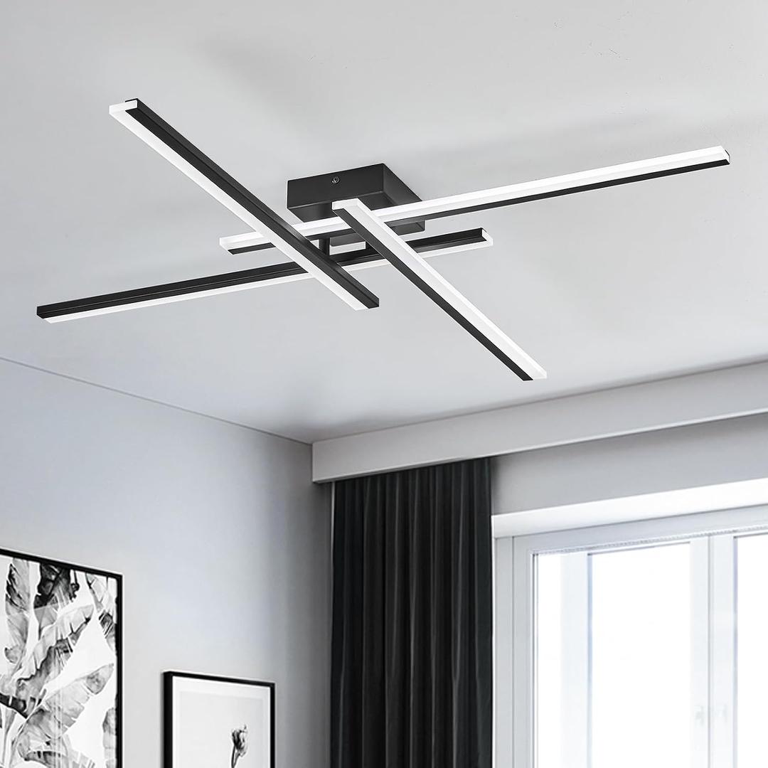 Modern Led Chandelier 4-Lights Semi-Flush Mount Ceiling Lighting Fixture 35.4 Dimmable Remote Control Ceiling Light for Living Room Bedroom Kitchen Foyer 40W