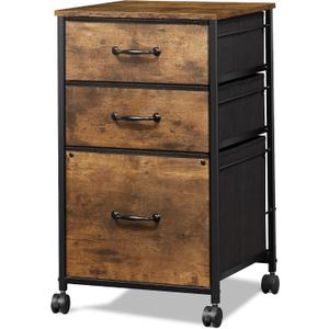 DEVAISE Mobile File Cabinet, Rolling Printer Stand with 3 Drawers, Fabric Vertical Filing Cabinet fits A4 or Letter Size for Home Office, Rustic Brown Wood Grain Print