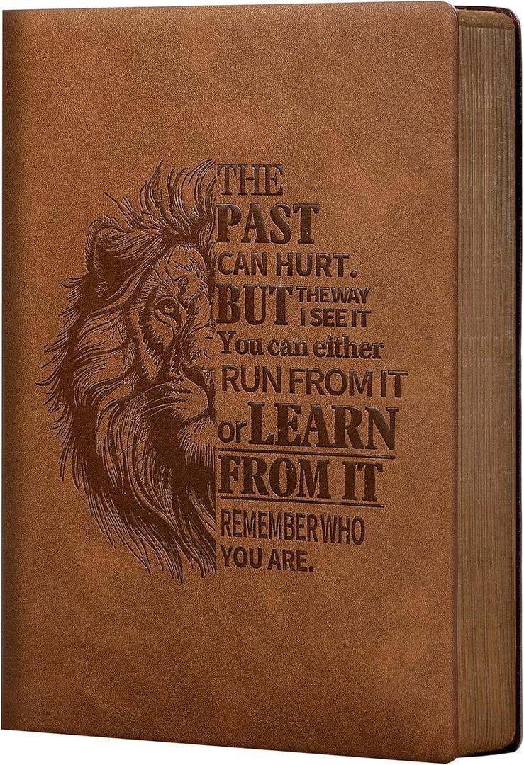 Leather Journal for Men Soft Cover 256 Pages Lined Bible Journals for Writing A5 Lion Journaling Notebooks Vintage Travel Inspirational Diary, 5.7" x 8.3", Brown
