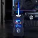 Smart Torch Lighter 4 Ways to Ignite, Voice Controlled Windproof Flame Lighter, Metal Mecha Style Refillable Lighter with Cool Color Lights, Refillable Butane, for Outdoor, Camping, Gift(A)