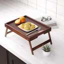 2 Pack Bamboo Bed Tray Table with Folding Legs,Breakfast Trays,Serving Tray for Food and Snack,Laptop Trays for Working(Brown)