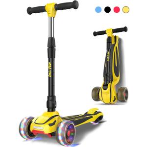 LOL-FUN Toddler Scooter for Kids Ages 3-12 Years Old Boy Girl with 3 Wheel LED Lights, Extra-Wide Childrens Foldable Kick Scooter Kids Ages 3-5 with 4 Adjustable Height and Lean-to-Steer