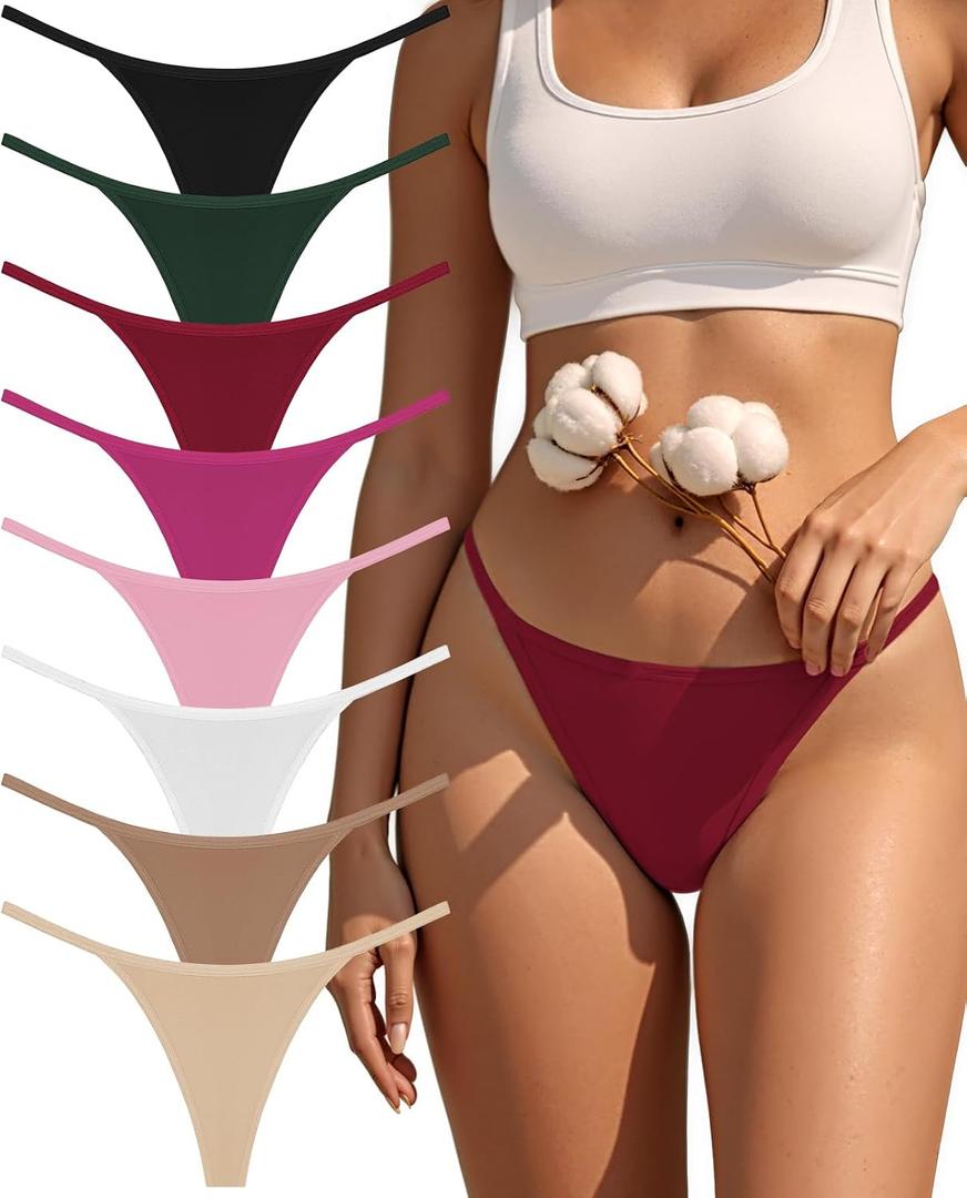 oshkang Cotton G-String Thongs for Women Underwear Breathable Stretch Low Rise Panties T-back Sexy Ladies 8 Pack XL