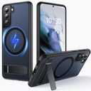 for Samsung Galaxy S21 Case with MagSafe [Adjustable Kickstand] [Charge While Standing] [Military Shockproof] Translucent Matte Soft Silicone Bumper for S21 Phone Case Slim, Black