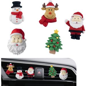 5 PCS Christmas Car Air Vent Clips, Cute Santa Elk Snowman Xmas Tree Air Conditioning Outlet Clip, Funny Christmas Dashboard Decoration