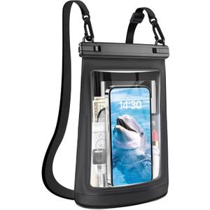 2L Waterproof Phone Pouch for iPhone 16 15 14 11 Pro Max & Galaxy S24 S21 - Floating Large Capacity Dry Bag Stores Sunscreen, Sunglasses - Oversized Waterproof Bag for Beach, Swimming, Kayaking (Black Front Transparency-2L)