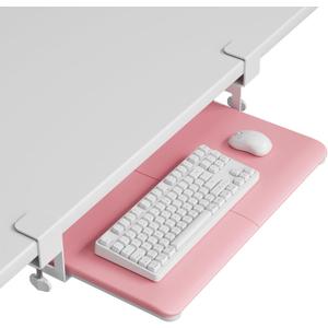 BONTEC KMT01-PJ Under Desk Keyboard Tray, Pull-Out Keyboard & Mouse Platform with C-Clamp, 20 x 11.8 in Space-Saving Ergonomic Slide-Out Drawer, Pink