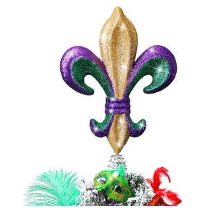 Soulchen 14“ Mardi Gras Tree Topper Fleur-de-lis Tree Topper Purple Green Gold Glitter Ornament for Carnival Holiday Party Home Wedding Decoration