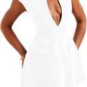 LuFeng Women's Summer Sexy Cap Sleeve Deep V Neck Zipper A-line Mini Dress Hollow Bodycon Night Out Party Dress (White, M)