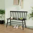 APRTAT Bamboo Entryway Bench, Farmhouse Dining Bench with Spindle Back 3 Person Indoor Bench Chair Wood Windsor Bench Durable Easy Assembly for Foyer Balcony Hallway Living Room (Black)