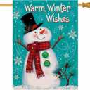 Artofy Warm Winter Wishes Snowman Home Decorative House Flag, Snowflakes Garden Yard Check Scarf Pine Tree Pinecone Outside Decor, Christmas Snow Farmhouse Outdoor Large Decoration Double Sided 28x40