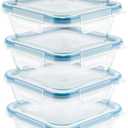 Snapware Glass Total Solutions (5-Pack, 4 Cup) Food Storage Containers Set, Airtight & Leakproof Plastic Locking BPA-Free Lids, Freezer Dishwasher Microwave Safe