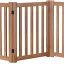Wooden Freestanding Foldable Dog Gate, 24 Inch Height 3 Panel Pet Gate No Drill for Doorways Stairs, Fully Assembled Indoor Puppy Fence (Brown, 60" W x 24" H)
