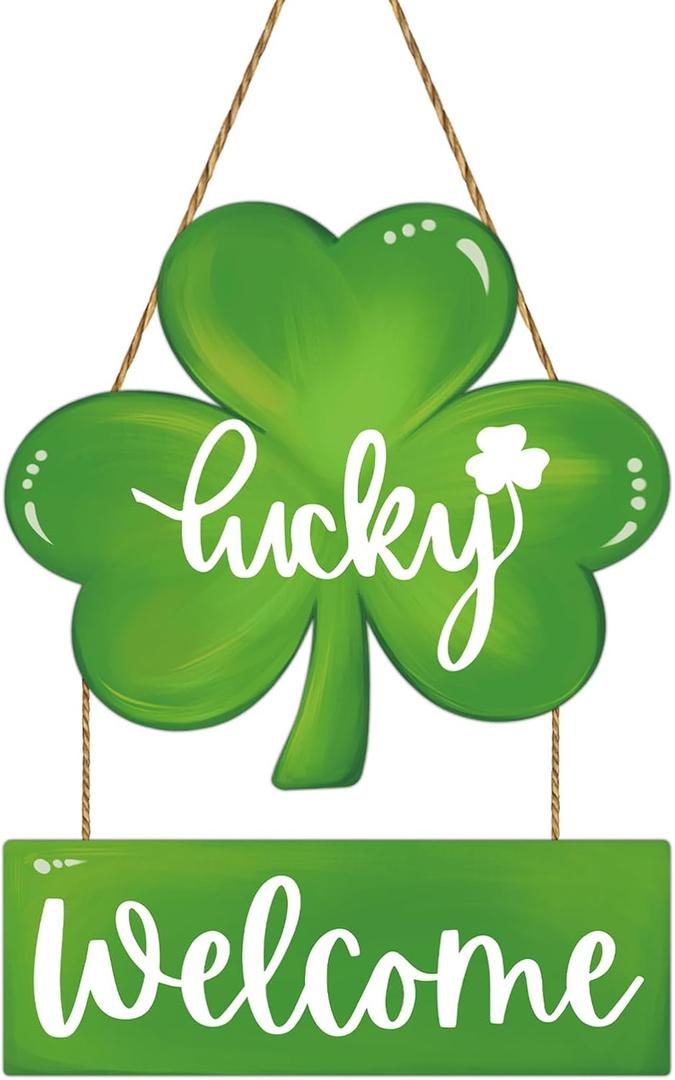 St. Patrick's Day Wreath St. Patrick's Day Door Decorations, Shamrock Wreath, Wooden Shamrock Front Door Hanger, Lucky Welcome Sign for Porch Wall, Indoor Home Decor