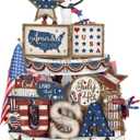 25 Pcs 4th of July Tiered Tray Decorations Set Wood Patriotic Decoration Rustic American Flag Star Red White Blue Farmhouse Decor for Memorial Day 250th Anniversary Home Indoor Birthday Party (Stylish)