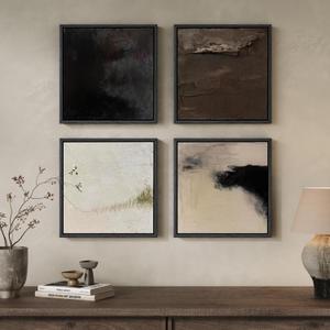 Framed Neutral Abstract Wall Art, 4 Piece Modern Minimalist Brown Black Beige Canvas Prints Artwork for Walls, Contemporary Square Earth Tone Wall Decor for Living Room Bedroom Office Entryway, 12x12