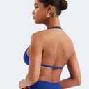 VOYJOY Impact Strappy Bra Sports Bras for Women Basic Crop Workout Sexy Tank Gym Yoga Bra (Blue, L)