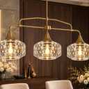 DSMJFU Vintage 3-Light Brass Kitchen Island Lighting with Hammered Glass Height adjustable,3 Light Kitchen Island Light Fixture, Glass Dining Room Chandelier, Gold Kitchen Hanging Light Fixtures