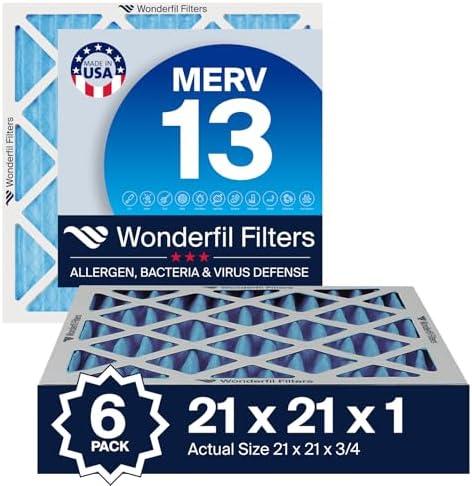 21x21x1 MERV 13 Air Filter (4-Pack) | Wonderfil Filters | Pleated HVAC Design | Perfect Fit for AC & Furnace Systems | Actual Size: 21" x 21" x .75"
