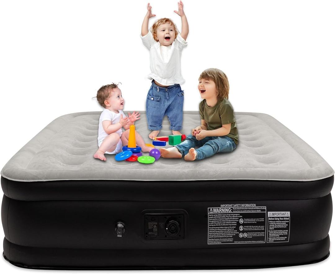 Air Mattress 16" Air Bed Queen with Built in Pump, Foldable Portable Queen Inflatable Mattress, 660 lbs Weight Capacity Blow Up Air-Mattress Suitable for Guests, Indoors and Camping (Granny Gray)