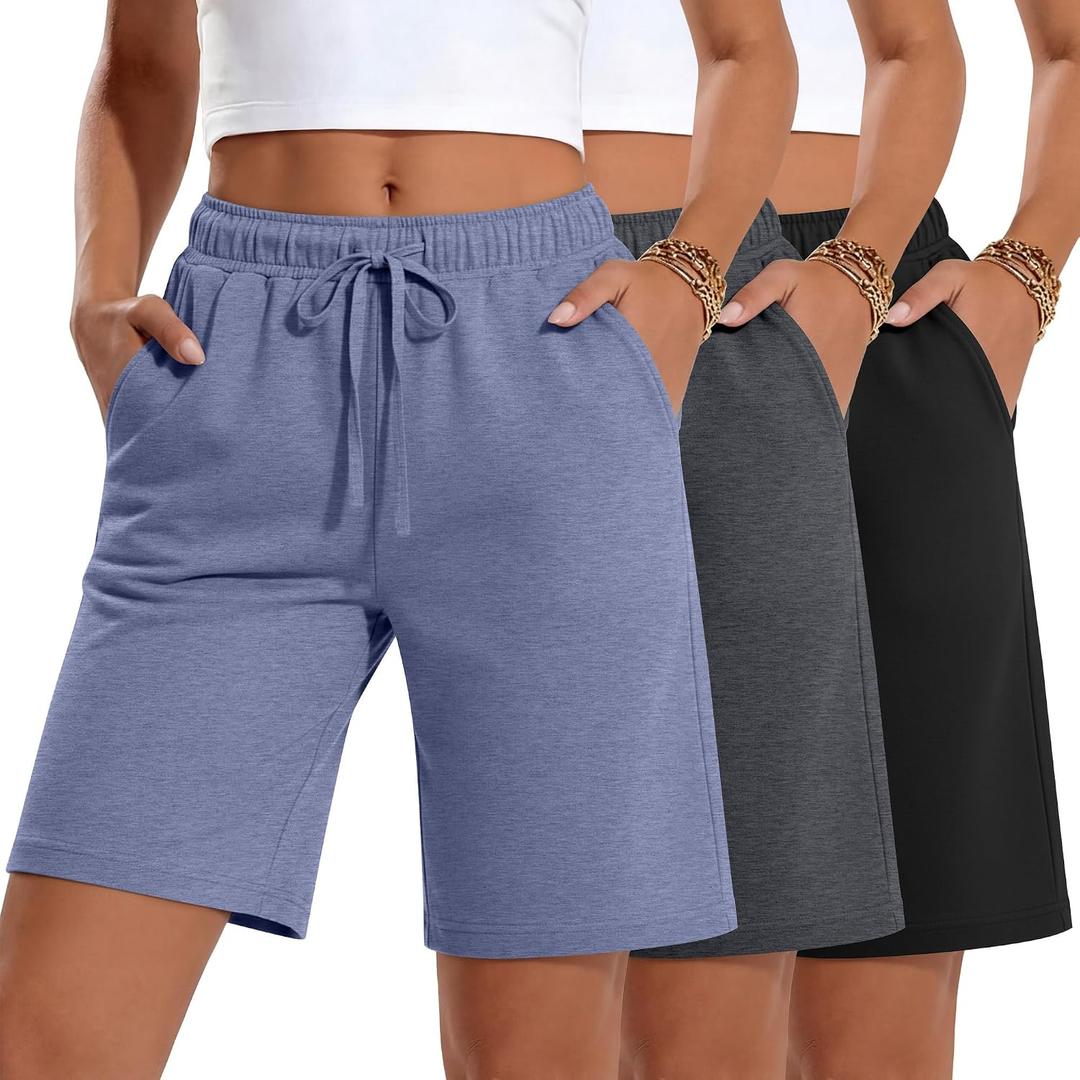 Neer 3 Pack Women's Bermuda Shorts, Jogger Yoga Sweat Walking Short Running Knee Length Sport Drawstring Shorts with Pockets (XXL)