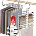 Upgrade 9 Layers Pants Hangers Space Saving, Non Slip Stainless Steel Multifunctional Pants Rack S-Type Clothes Pant Closet Hanger Organizer for Pants Jeans Trousers Scarf Skirts(4 Pack, Antiquewhite)
