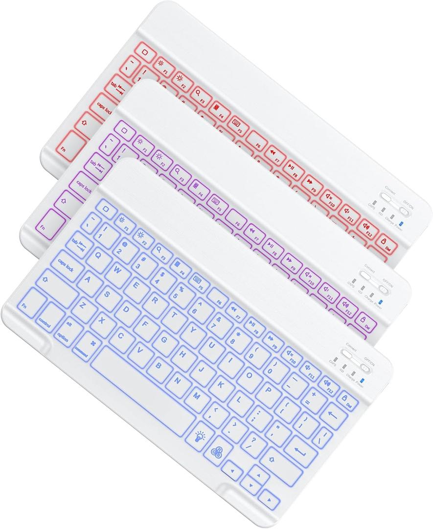OMOTON Bluetooth Keyboard, Wireless Rechargeable Keyboard for iPad, iPad Pro, iPad Mini, iPad Air with Illuminated LED (White)