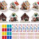 Poen 4 Sets Christmas Gingerbread House Craft Kit Bulk, Christmas DIY Crafts Include Wooden Gingerbread House, Paint, Paintbrush, Stickers, Clay for Xmas Party Craft Supplies