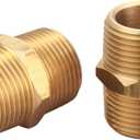 3/4 Inch NPT Brass Nipple Male Pipe Fitting Adapter, Hex Nipple, (3/4 inch x 3/4 inch NPT Male, 2 Piece), Straight Connector Pipe Fitting, Thread 1" OD to 1" OD